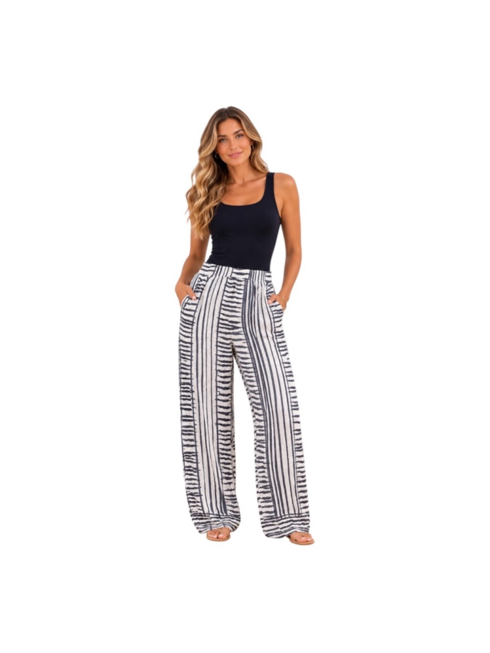 Miraclebody Women’s Black & White Striped Wide Leg Pants XL